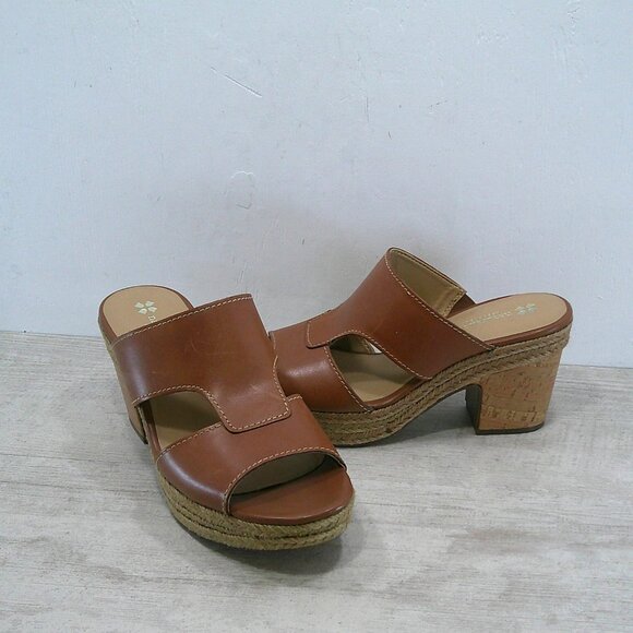 Naturalizer Shoes - Naturalizer Evette Cognac Leather Slides Platform Wedge Peep toe Sandals 12 Wide